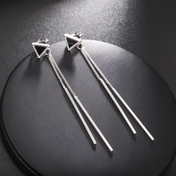 Cute Charming Triangle Long Tassel Clip Earrings for Women Elegant Fashion Without Piercing No Pierced Jewelry Ear Clip Wholesal