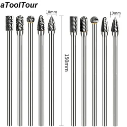 Long Cutting Edge Carbide Burr, Carving Grinder, Ferramentas Abrasivas, Rotary Shaft Mille Cutter, Aço Metal Working, 150mm, 1/4 Shank, 10mm