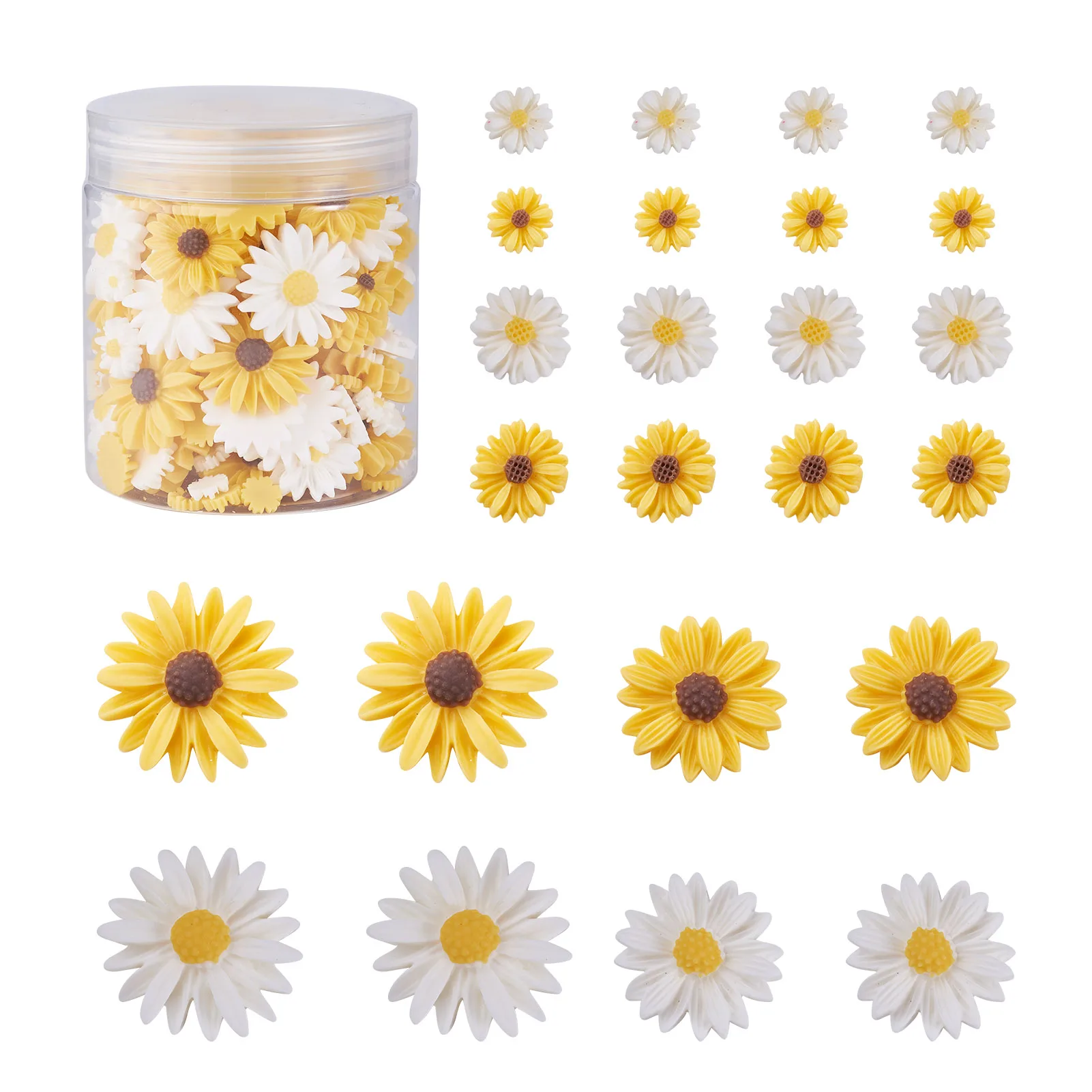 160Pcs 9/13/22/26mm Resin Daisy Flower Flatback Cabochons DIY Scrapbook Craft Embellishments Phone Decor Jewelry Accessories