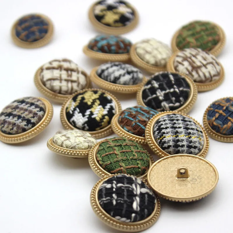 2pcs／lot Cloth-covered Metal Buttons Double-sided  Houndstooth Cloth Coat Decoration Materials Clothing Accessories YS201013-3