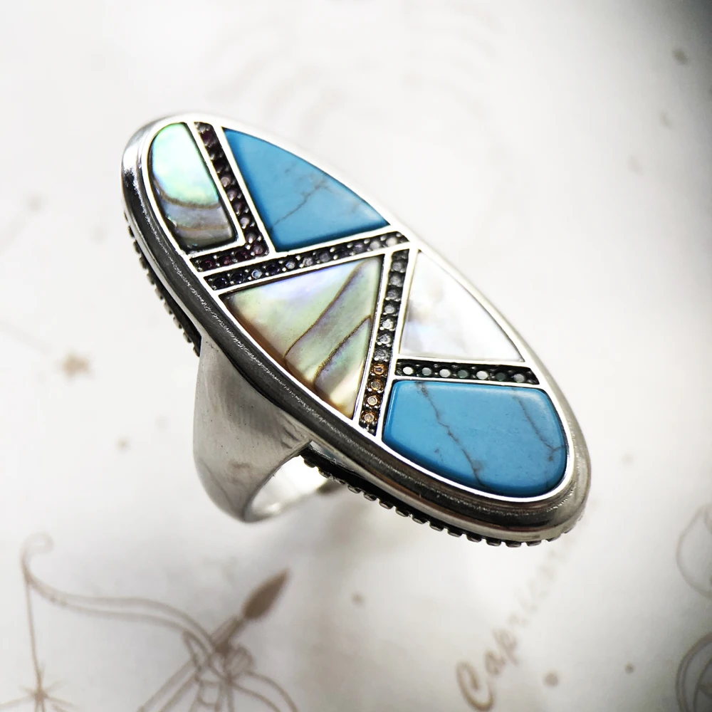 Women's 925 Sterling Silver Turquoise Cocktail Ring, Vibrant