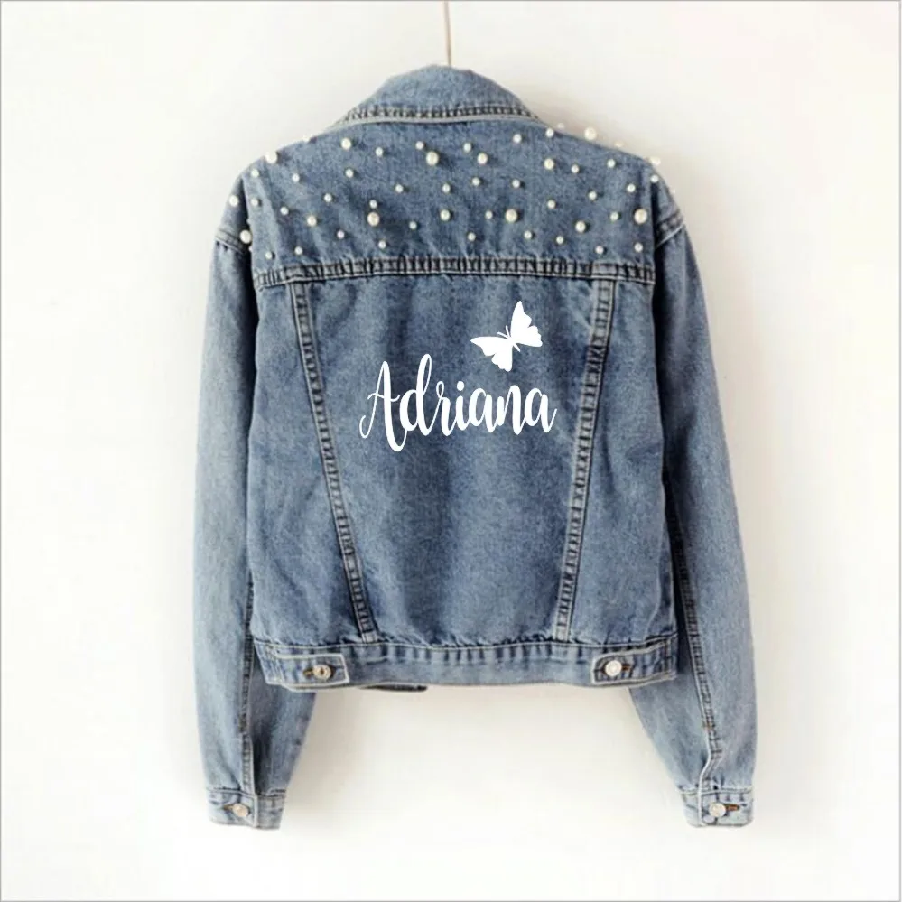 

Birthday Pearl Jean Jacket Custom Wedding Bride Jean Jacket Coat Future Mrs Denim Jacket Personalized Engagement Jean Jacket