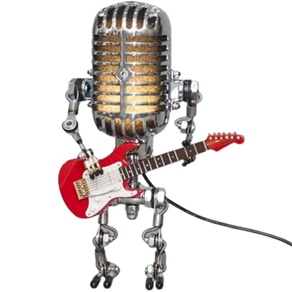 Microfono lampada Robot microfono in metallo Vintage Robot Touch Dimmer lampada da tavolo lampada per chitarra a LED lampada da scrivania a luce solare per Robot