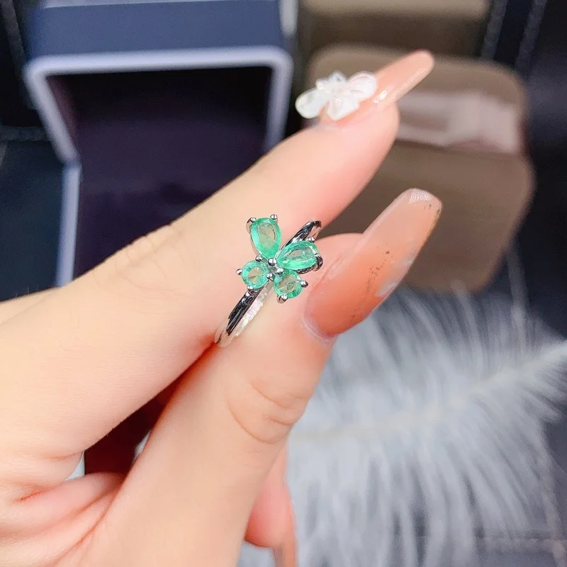 Sterling Silver 925 Rings for Women Emerald Luxury Jewelry Rings Rose Gold Cocktail Ring Party