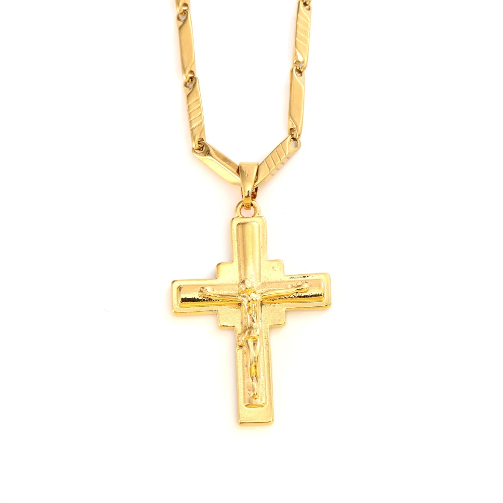 

Religious Jesus Cross Necklace for Men Fashion Gold Color Christians Cross Pendent With Chain Necklace Jewelry Gifts for Men