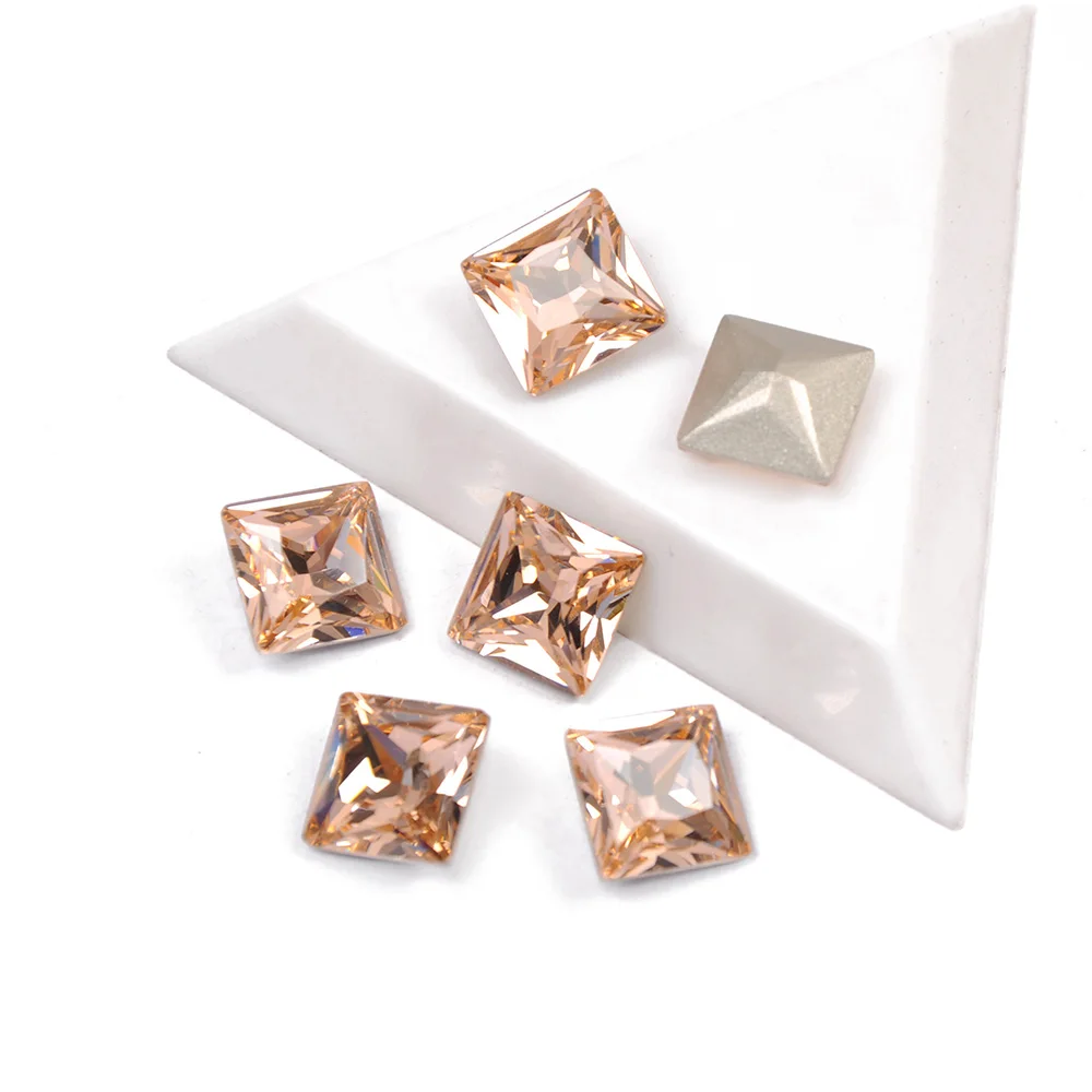 

Lt. Peach Color Loose Diamond Princess Square Shape Stone Nail Rhinestone For Manicure Nail Art Decoration Accessories