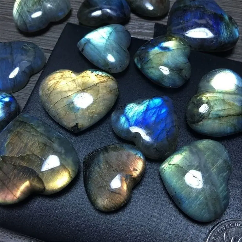 

Labradorite Heart Shape Moonstone Natural Crystal Positive Palm Stone Healing Quartz Gemstone Worry Stone Gems for Energy Reiki