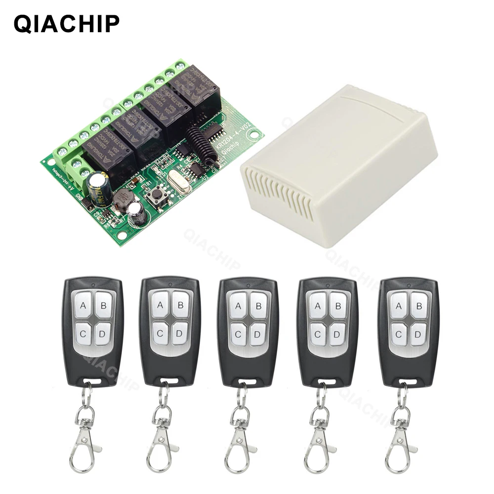 QIACHIP 433Mhz RF Remote Control Circuit Universal Wireless Switch DC 6V 12V 24V 4CH RF Relay Receiver and Keyfob Transmitter