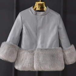 new Autumn winter suede leather imitation fox fur coat Faux fur fur stitching jacket casual stand collar leather female PU