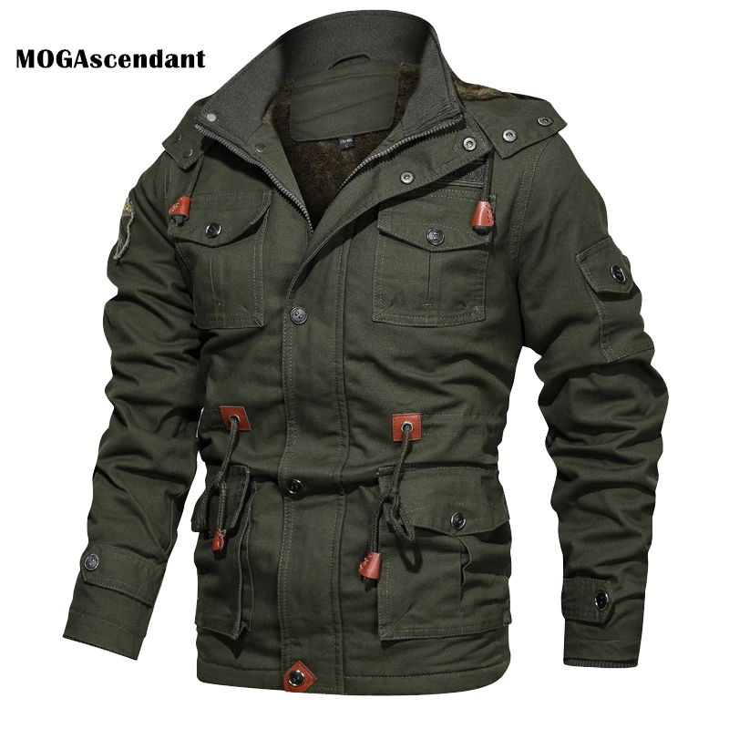 Men\'s Winter Cotton Parkas Thick Warm Bomber Jacket Male Outwear Fleece Hooded Multi-Pocket Tactical Military Jackets Overcoat