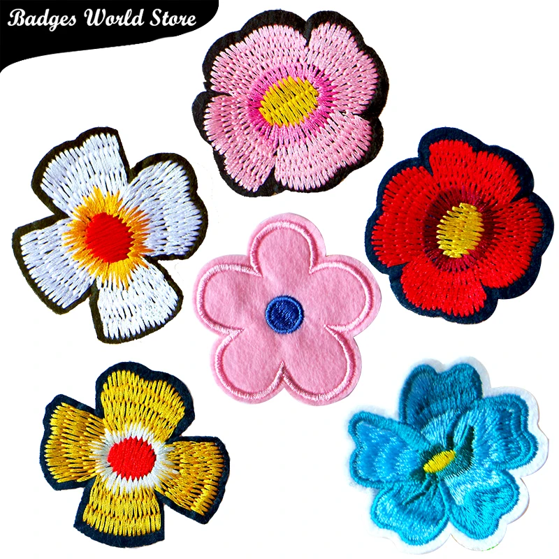 Rose Cherry Blossoms Embroidered Iron on Patch for Clothing DIY Stripes Clothes Patchwork Sticker Custom Badges on the Backpack