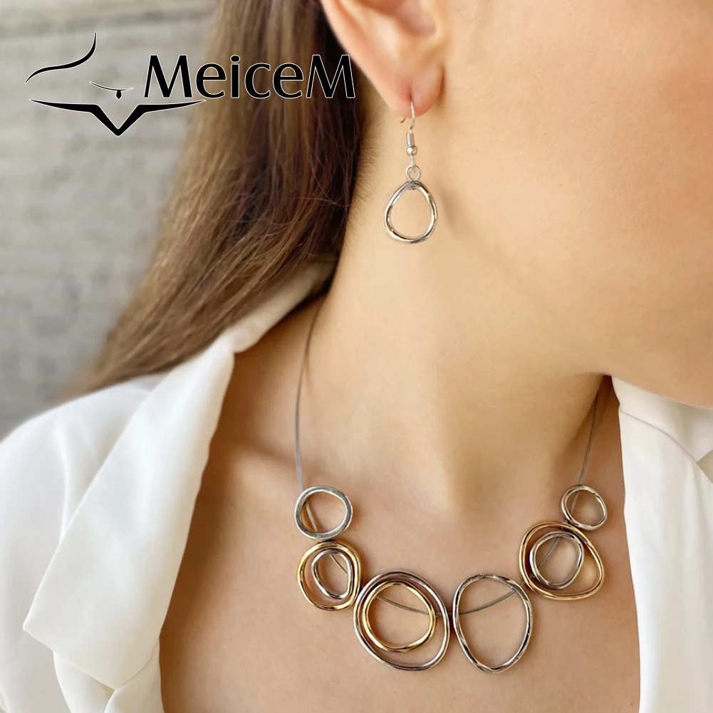 MeiceM Big Geometric Necklace for Women Fashion New Design Choker Chain Necklaces Alloy Bridal Wedding Jewelry Friends Gifts