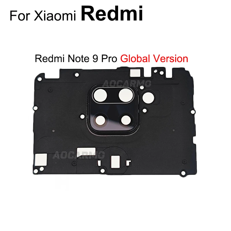 غطاء اللوحة الأم Aocarmo وعدسة الكاميرا الخلفية الخلفية مع إطار لقطع غيار الإصدار العالمي Xiaomi Redmi Note 9 Pro