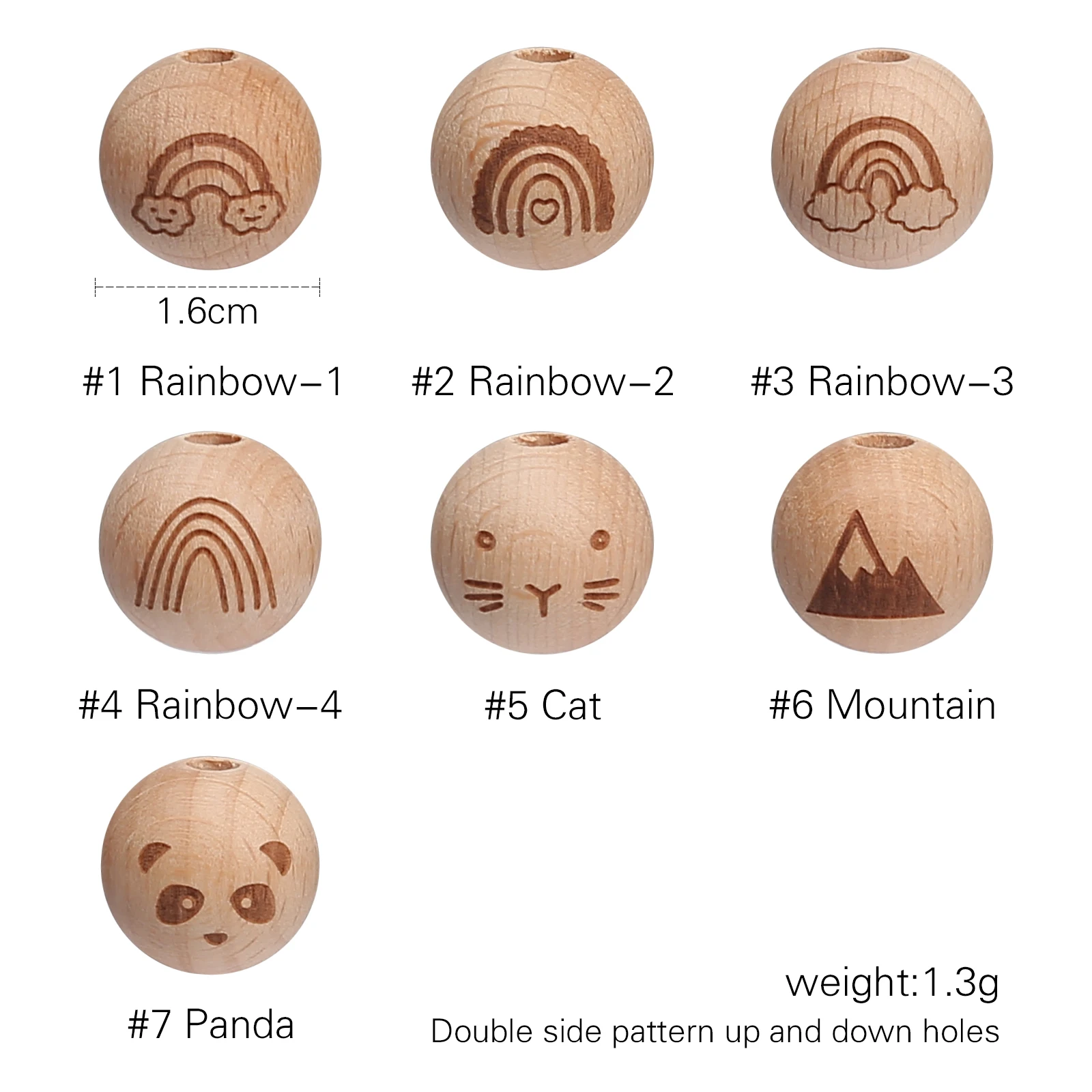 10pc 16mm Beech Round Beads Teether Printing Wood Beads Diy Bracelet For Newborn Baby Teething Necklace Accessorie Wholesale