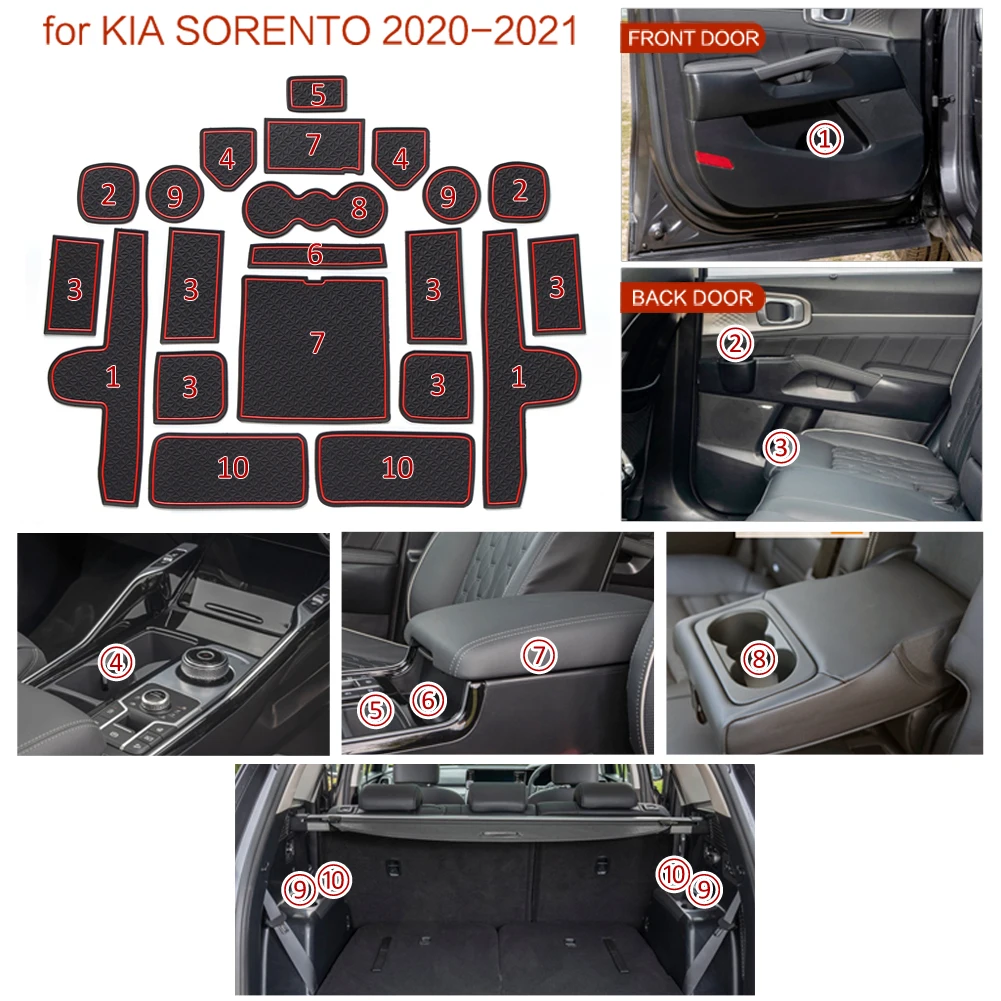 Smabee Non-slip Gate Slot Mat for Kia Sorento 2020 2021 Cup Holder Anti-Slip Door Groove Pad Interior Accessories Rubber Coaster