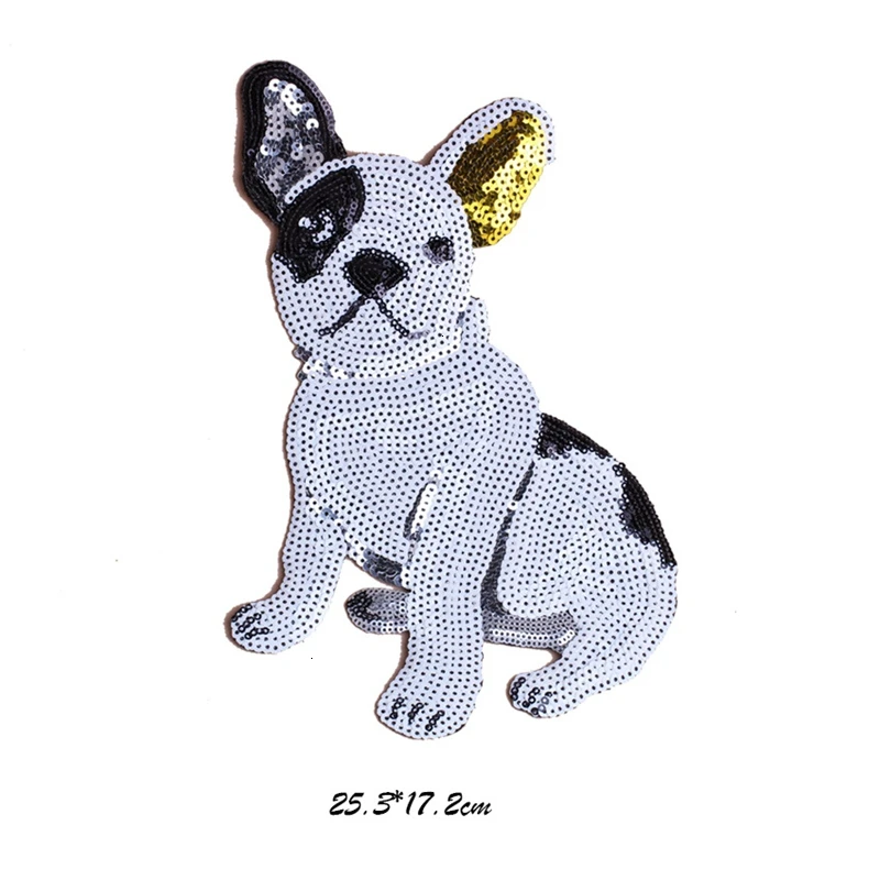 Cute Dog Sequins Fabric Patch Embroidered Iron on Patches For Clothing DIY Decoration Clothes Stripe Stickers Applique Badges