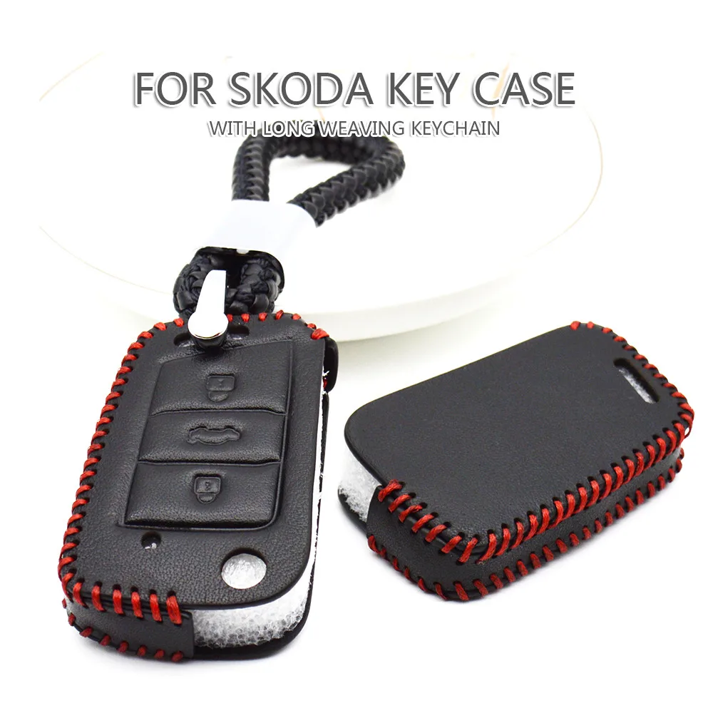 Leather Car Key Case Cover For Skoda Octavia RS A7 A5 1 2 3 MK2 MK3 Fabia 3 2 Superb 3 Kodiaq 2020 Karop Kamiq Key Ring Chain