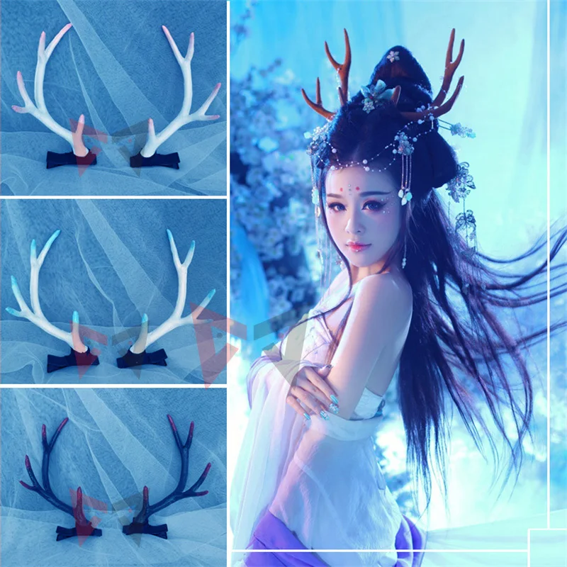 Hand Made Work Deer Horns Hairhoop Hairpin Headband Beast Drangon Cosplay Costume Accessories