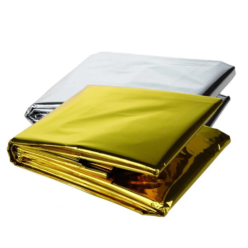 Outdoor Waterproof Emergency Blanket 160*210cm Lifesaving Thermal Insulation First Aid Rescue Blanket Gold Silver Double Color