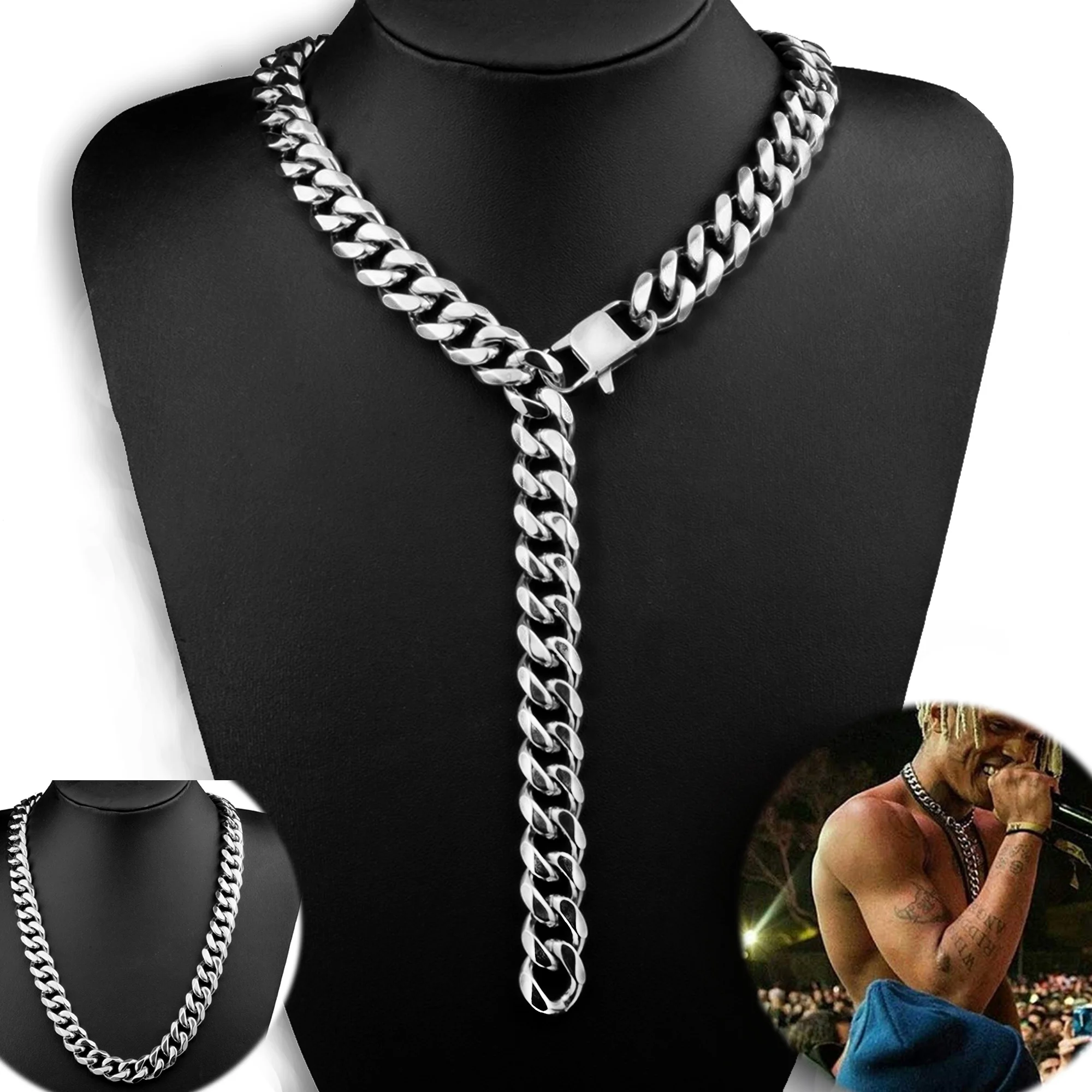 

12/15/17mm High Polished Men's Necklace Cuban Link Chain 316L Stainless Steel Choker Hip Hop Punk Jewelry Accessory Wholesale