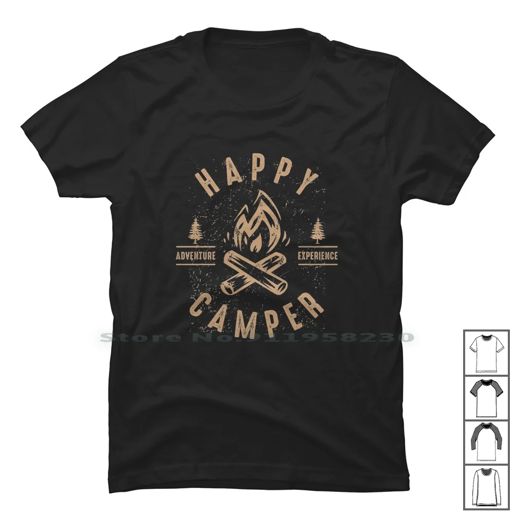 Happy T Shirt 100% Cotton Recreation Adventure Vacation Outdoor Nature Ture Ping Fire Door Camp Cam