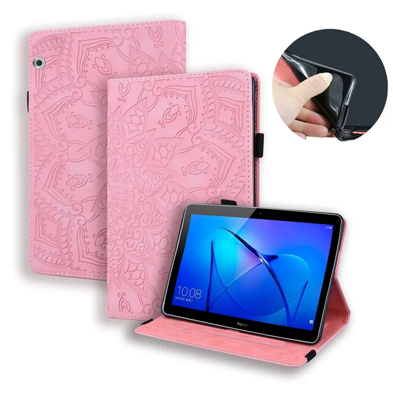 

3D Flower Embossed Case for Huawei MediaPad T5 10 10.1 inch Flip Stand with Card Slots Tablet Cover Case for Mediapad T5 10 Capa