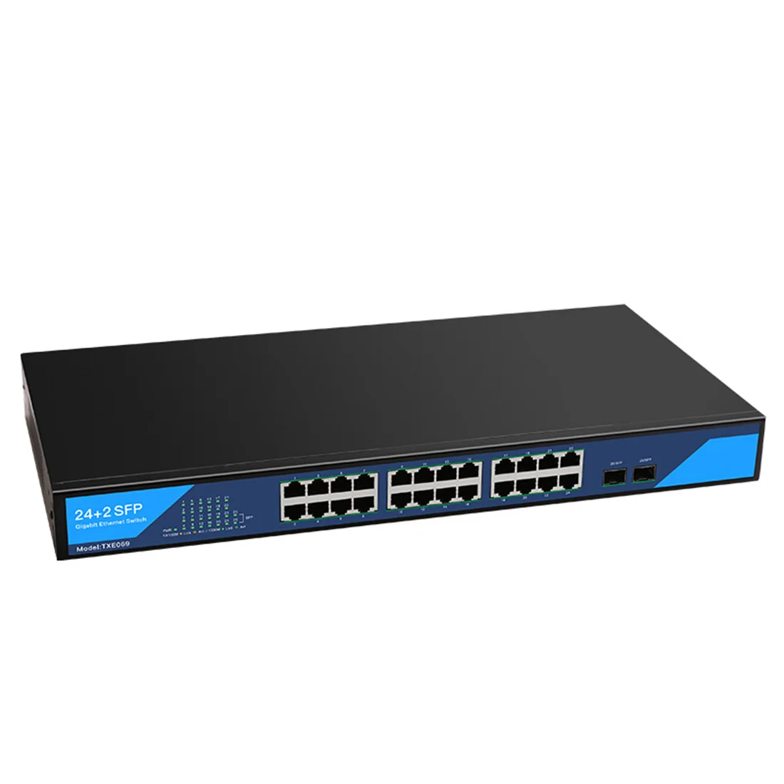 DIEWU 24xRJ45+2xSFP Port Gigabit Switch 10/100/1000Mbps Unmanaged Rack-mounted Network Monitoring Splitter Built-in Power Supply