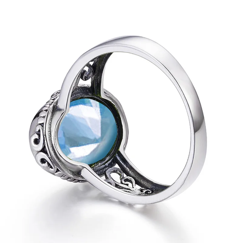 Klassische Vintage Silber 925 Aquamarin Ring Frau Massiven Stein 10*14mm Hypoallergen Party Weibliche Schmuck zubehör Geschenk 2025 – Detail 4