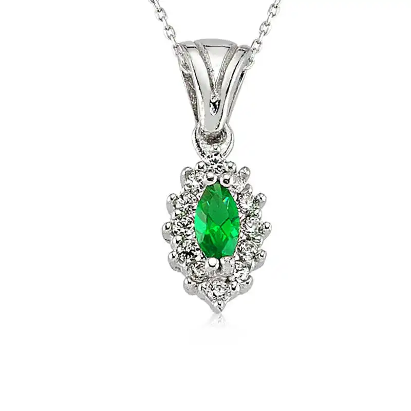 Silver Green Shuttle Lady Necklace Zircon Stone 925 Sterling Women Fine Jewelry Wedding Party Birthday Gift - Box - Jeweled - Pendant - Chain Choker - Female - Ladies - Fashion