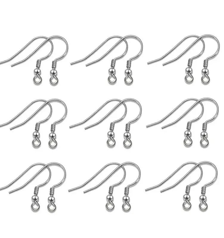 200pcs Lot Stainless Steel French Earring Hooks Fish Hooks Ear Wires French Wire Hooks, Coil And Ball Jewelry Findings