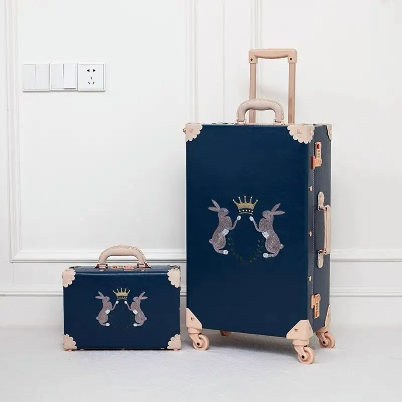 Hot!New Hand embroidery PU Travel Bag Rolling Luggage sets,13