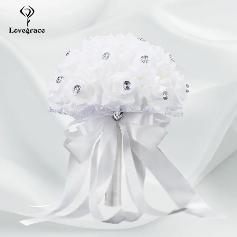 Lovegrace-ramo de novia, flores artificiales de seda, rosas, accesorio de boda para damas de honor