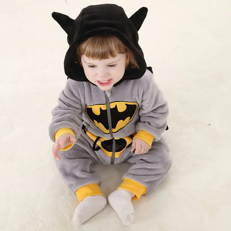 JYBIENBB Hot Sale Winter Babe Anime Grey Hero Pajamas Baby Girl Cotton Clothes Flannel Rompers Hooded Cartoon Infant Onesie Kid