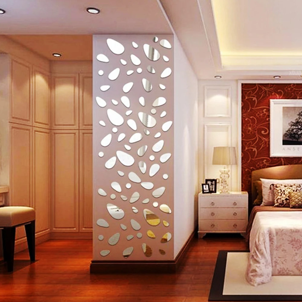 12PCS 3D Pebble Decals Mirror Surface Wall Stickers Modern Style  Self-adhesive Vinyl Mural Art Removable Sticker Home Decor