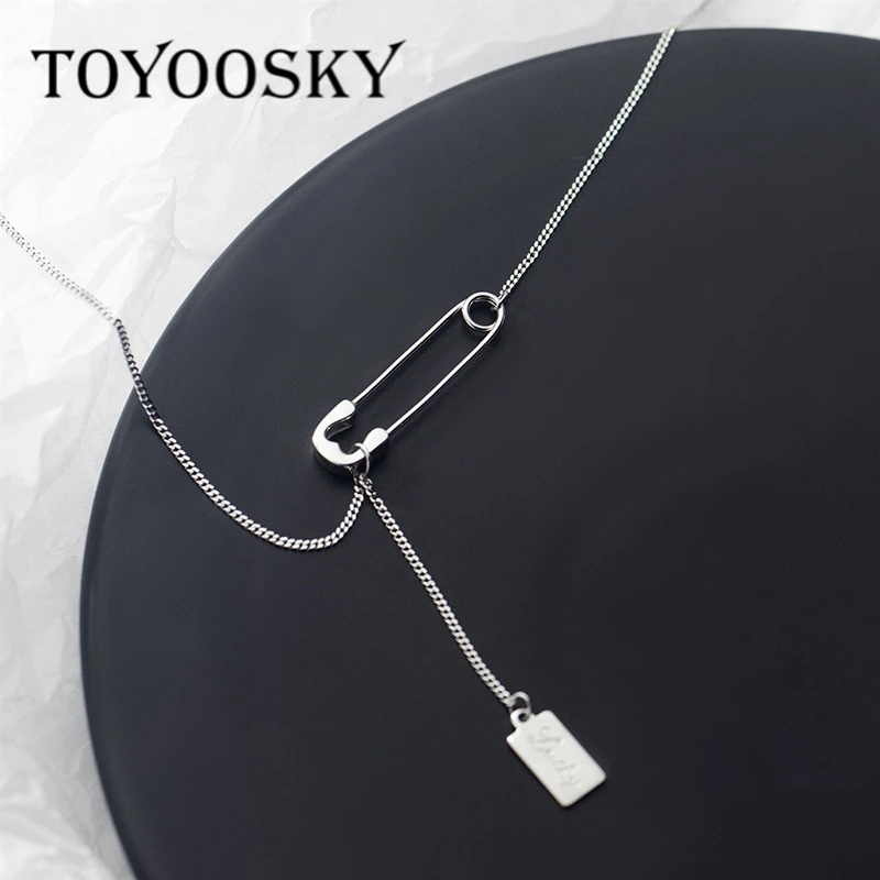 925 Sterling Silver Necklaces Paper Clip Pin Drop Square Lucky Clavicle Necklace For Women Silver 925 Fine Jewelry Charms