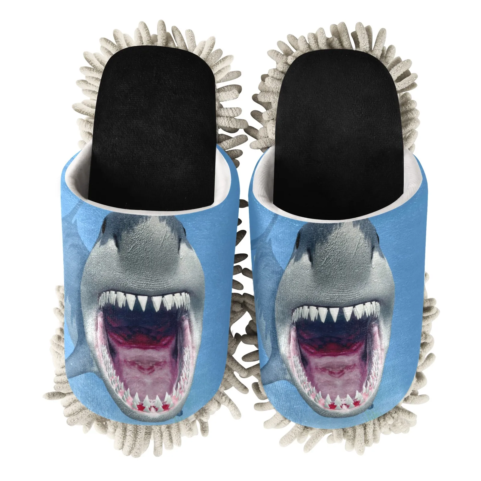 

New Fashion House Microfiber Cleaning Slippers Shark Print Dust Mop Slippers Water Absorption Lazy Dusting Cleaning Foot Shoes