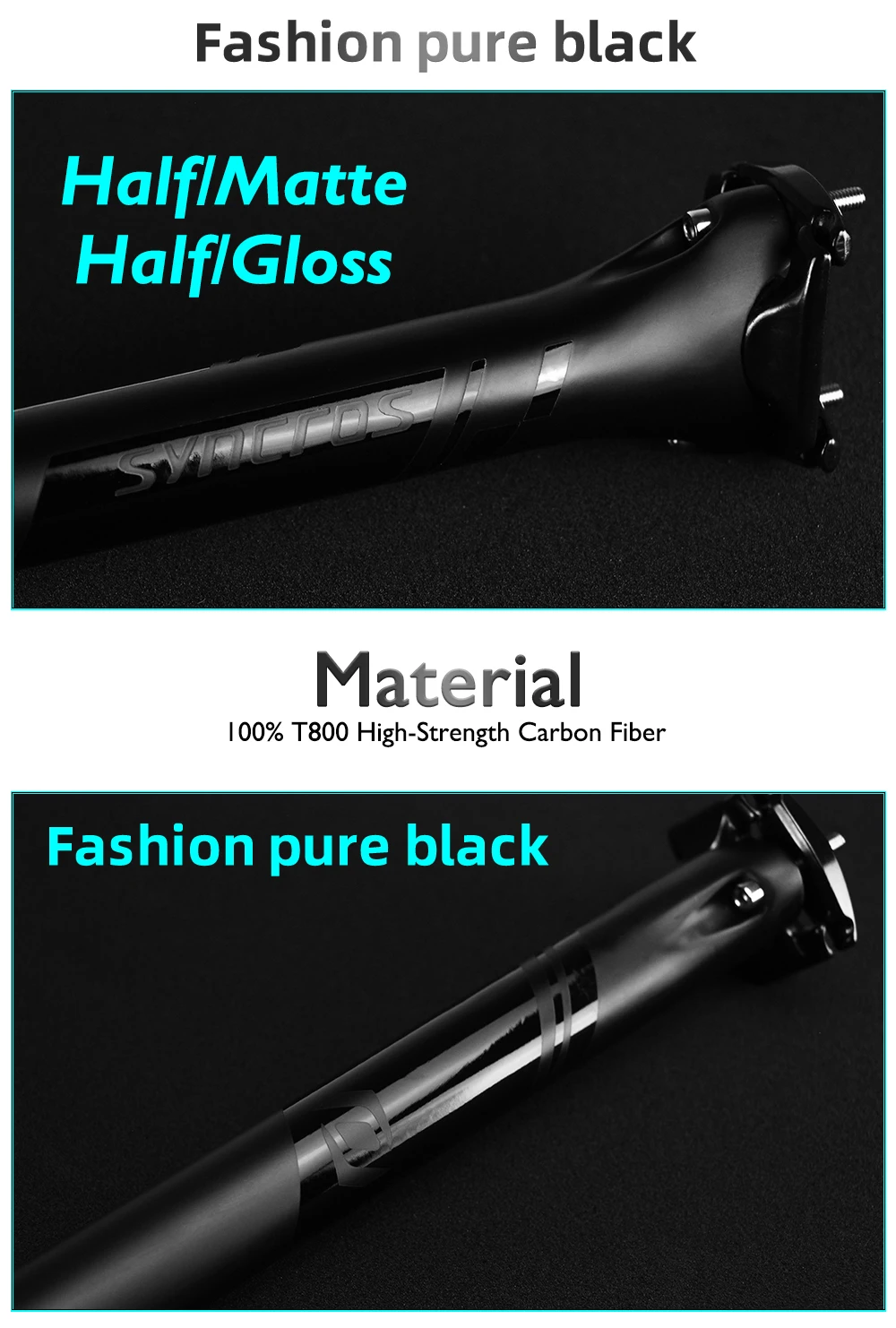 SYNCROS Carbonfaser-Sattelstütze für Rennrad/Mountainbike, 27,2/30,8/31,6 mm, 350-400 mm, Carbonfaser-Sattel, Fahrradzubehör – Detail 5
