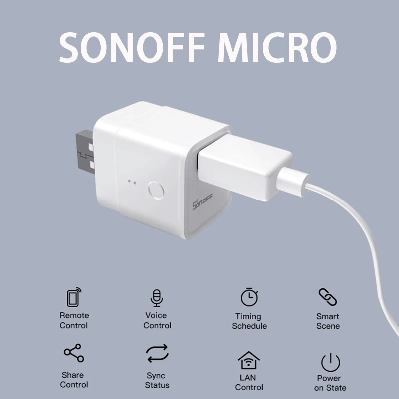 

SONOFF Micro Mini Wifi USB адаптер питания USB 5 в умный дом пульт дистанционного управления Conotrol переключатель через приложение eWeLink Google Home Alexa Voice