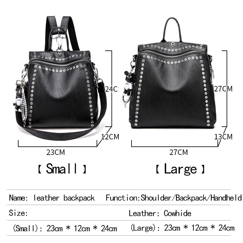 Luxury Women Genuine Leather Backpack Rivet Multifunctional Shoulder Bag Female Daily Travel Bag Girls Fashion Schoolbag Mochila