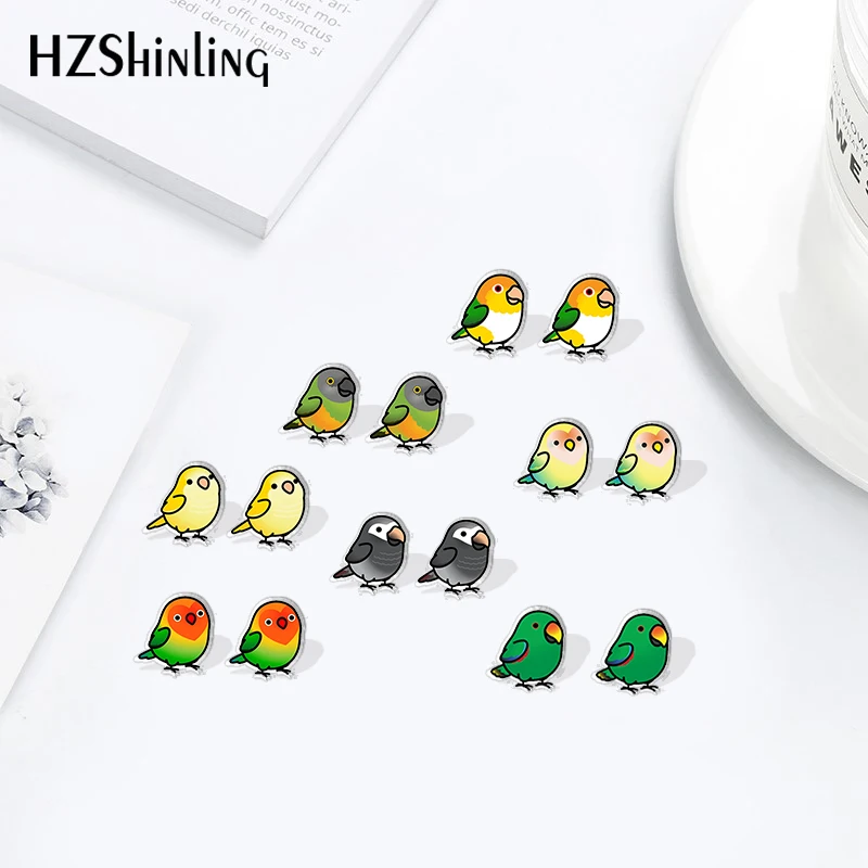 2021 Chubby Alexandrine Ringneck Parakeet Pattern Earrings Cute Cartoon Birds Acrylic Earrings Resin Epoxy