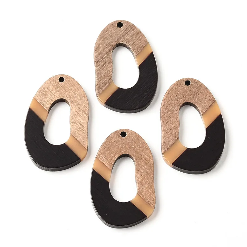 6PC Oval Splicing Earrings Accessories Natural Wood & Resin Splicing Hand Made DIY Making Charms Jewelry Findings Components