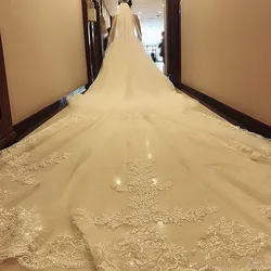 실제 사진 흰색 아이보리 4 5 미터 빗 레이스 가장자리와 두 레이어 웨딩 베일 신부 베일 Appliqued Cathedral Wedding Accessorie