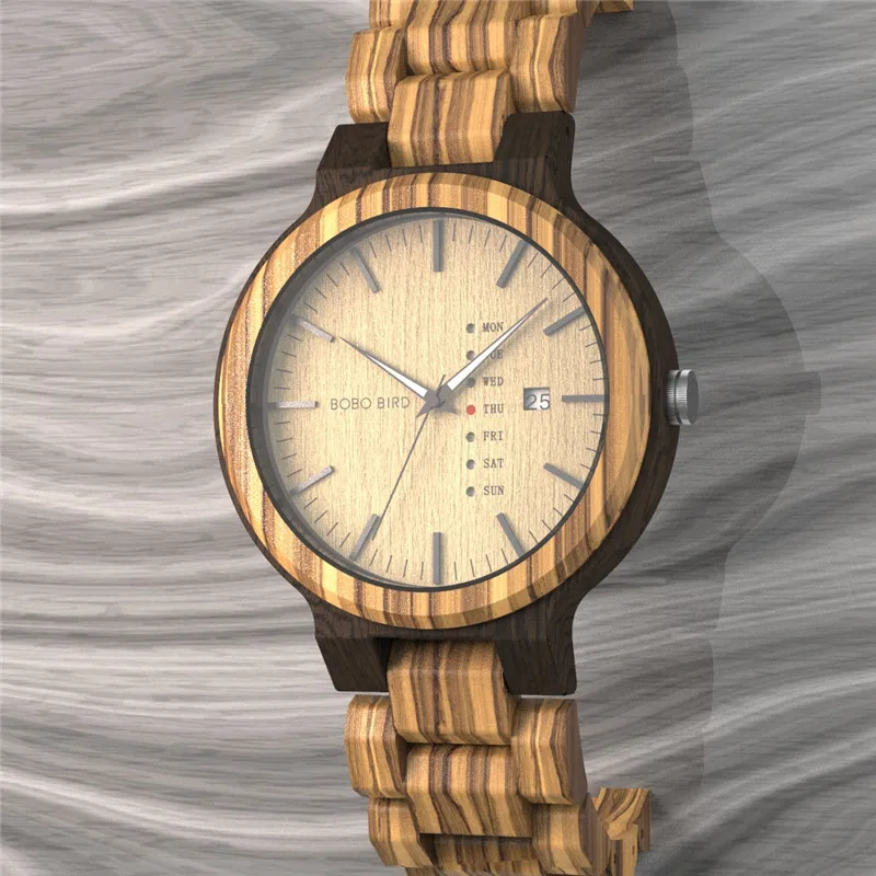 BOBOBIRD Wooden Watch Men Date & Week Display Customize Logo for Free Dropshipping Link V-O26