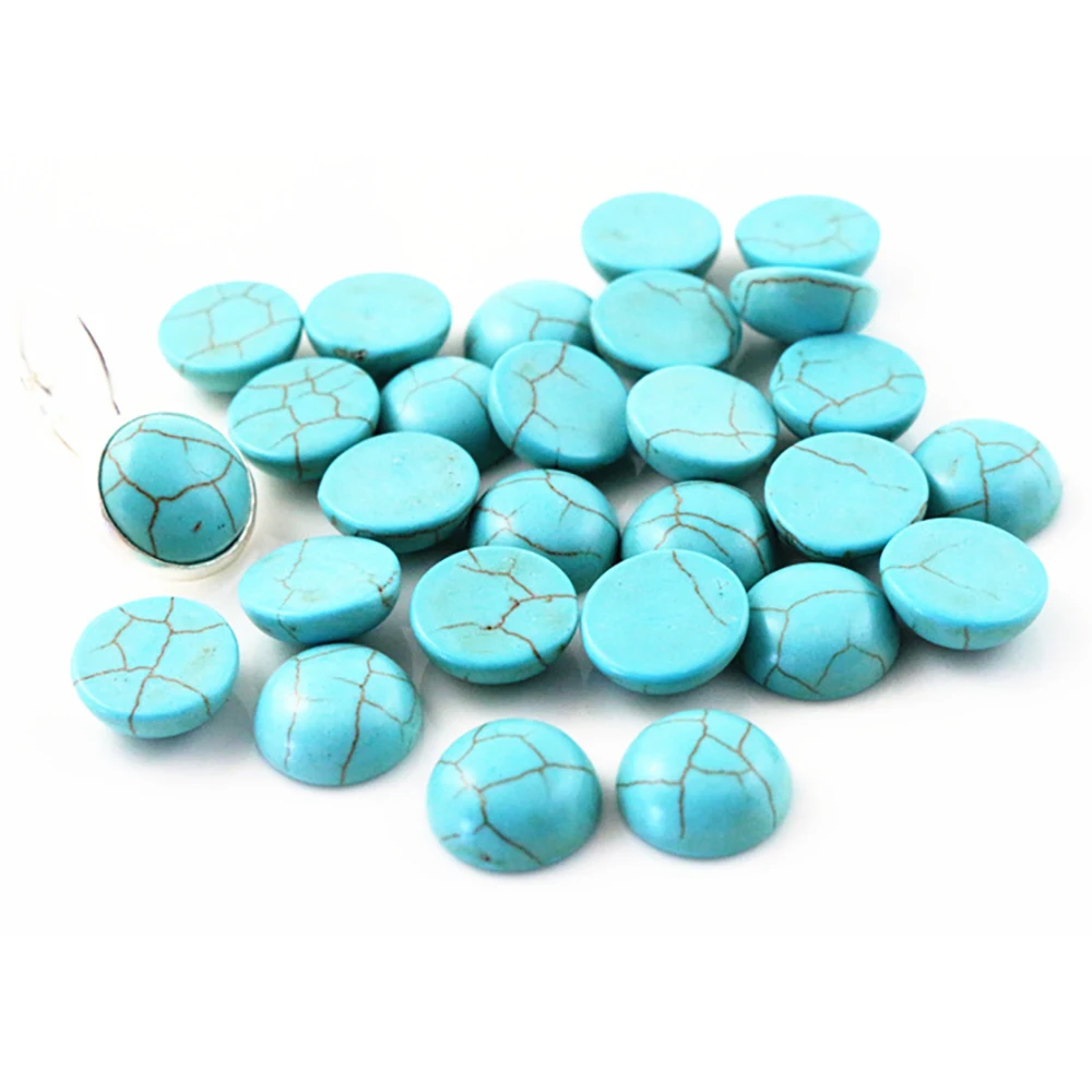 New Fashion 40pcs 8/10/12mm naturelle Turquoise Material Flat Back Cabochons Cameo  