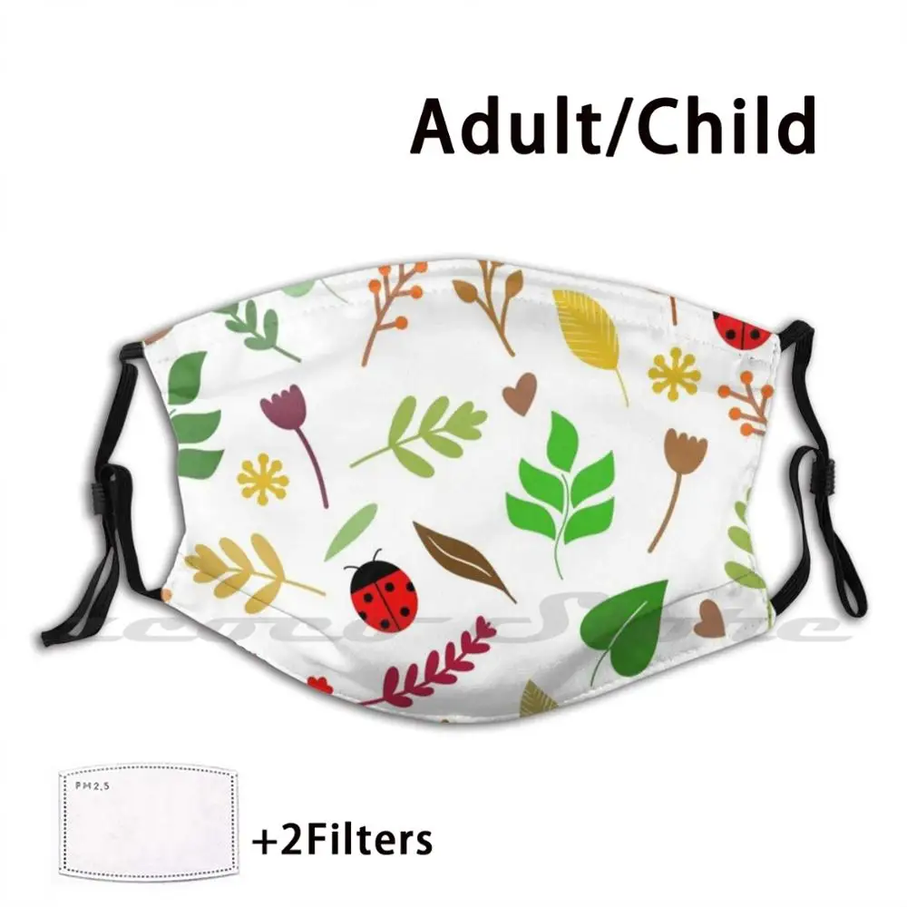 Plant & Ladybird Mask Adult Child Washable Pm2.5 Filter Logo Creativity Ladybird Plant Flowers