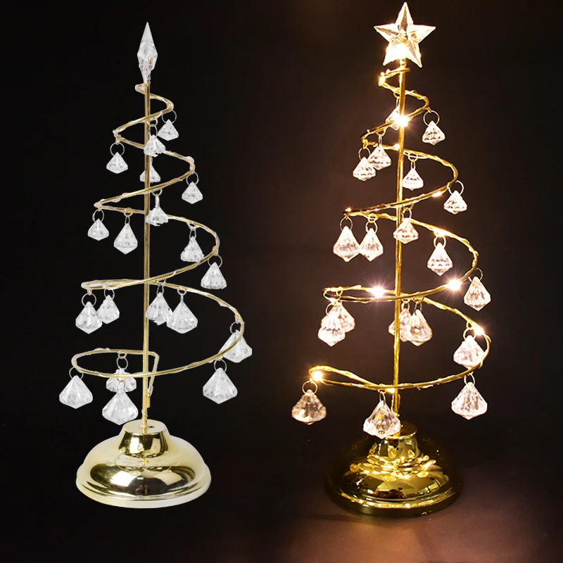 

Festive Decorations Christmas Tree Shaped Lighting Decoration Iron Art Diamond Colorful LED Light Home Desktop Decoration