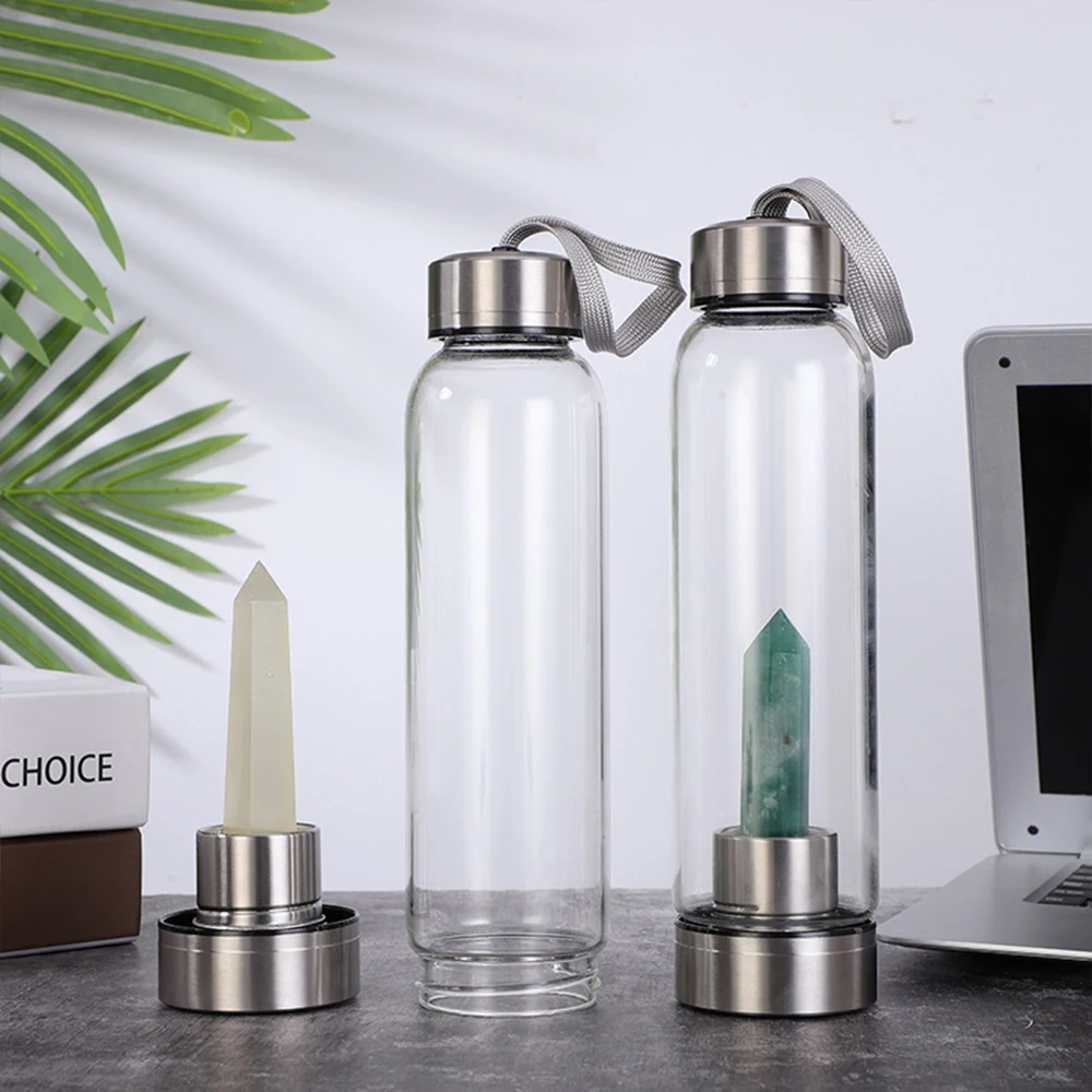 2020 New Water Bottle Drinking Cup Natural Quartz Gemstone Glass Direct Natura Polished Crystal Obelisk Wand Healing With Rope