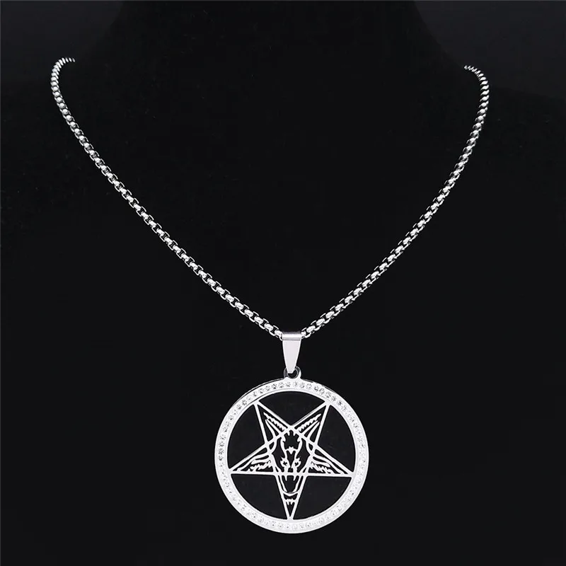 Collares de Calavera de Acero Inoxidable con Cristales Huecos Góticos y Estrella para Hombres y Mujeres, Color Plata, Joyería de Adivinación Animal, Regalo