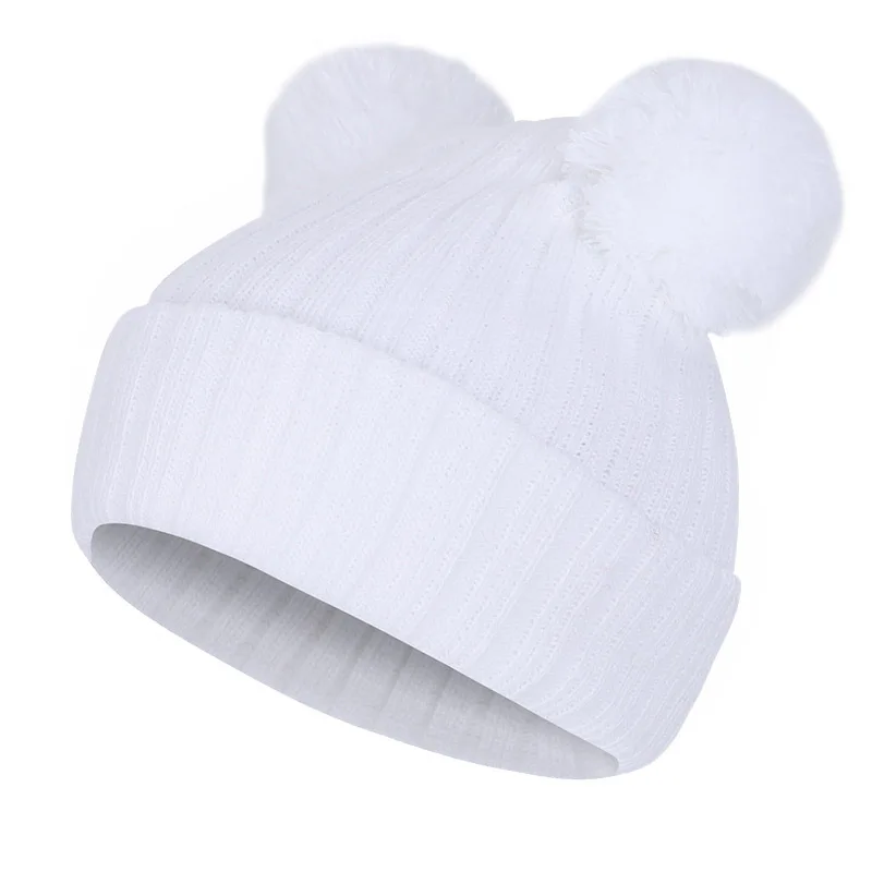 Autumn and winter new children 1-9 years old bow knot double wool ball cute sweet woolen hat warm knitted hat 1-9 years old