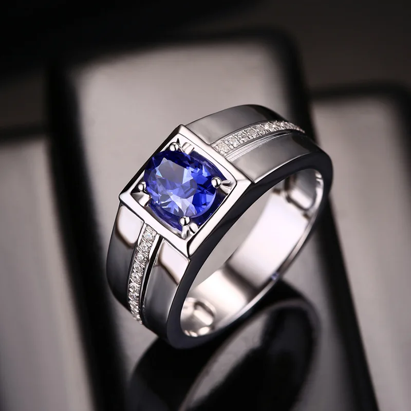 Cellacity Sapphire Ring for Men Opening adjustable Silver  Jewelry Gemstones Gorgeous Temperament Accessory for Anniversary